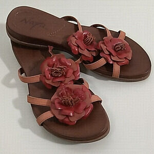 Naya Leather Red Roses Strap Floral Slip-On Sandal